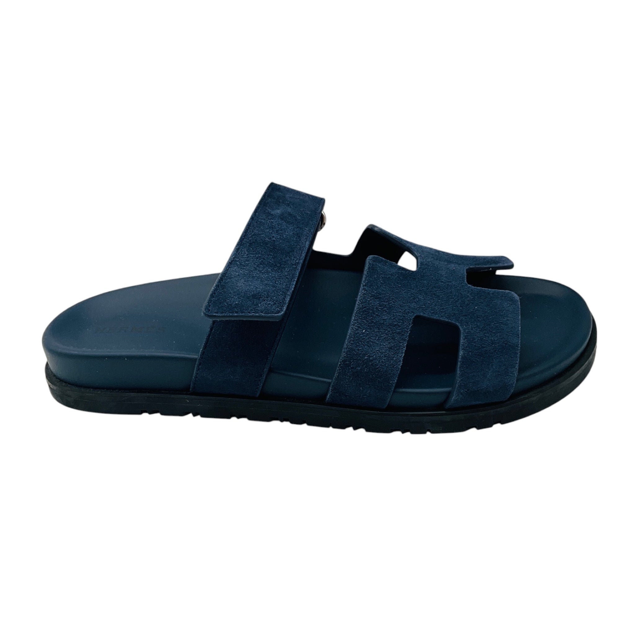 Hermes Navy Blue Bleu Celeste Chypre Goatskin Suede Sandal