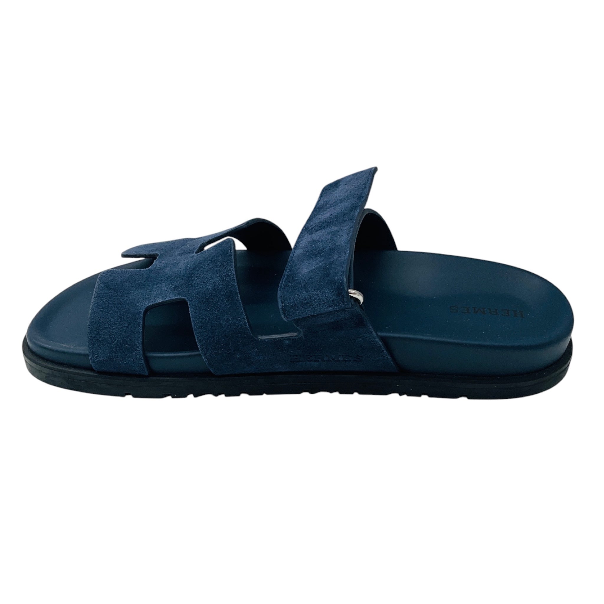 Hermes Navy Blue Bleu Celeste Chypre Goatskin Suede Sandal