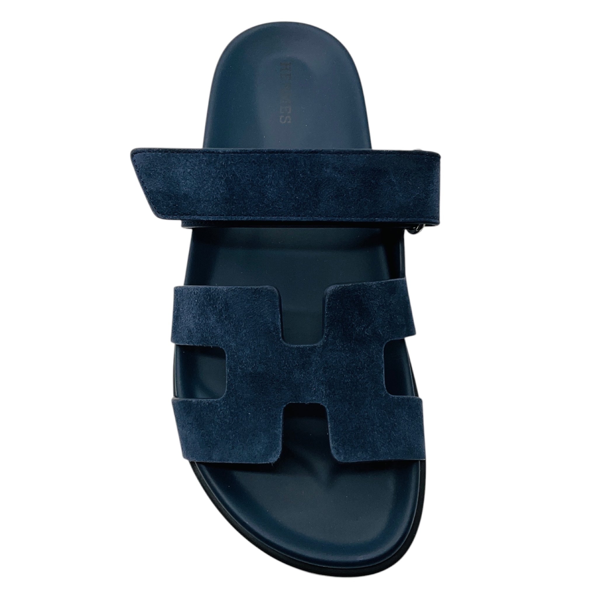 Hermes Navy Blue Bleu Celeste Chypre Goatskin Suede Sandal