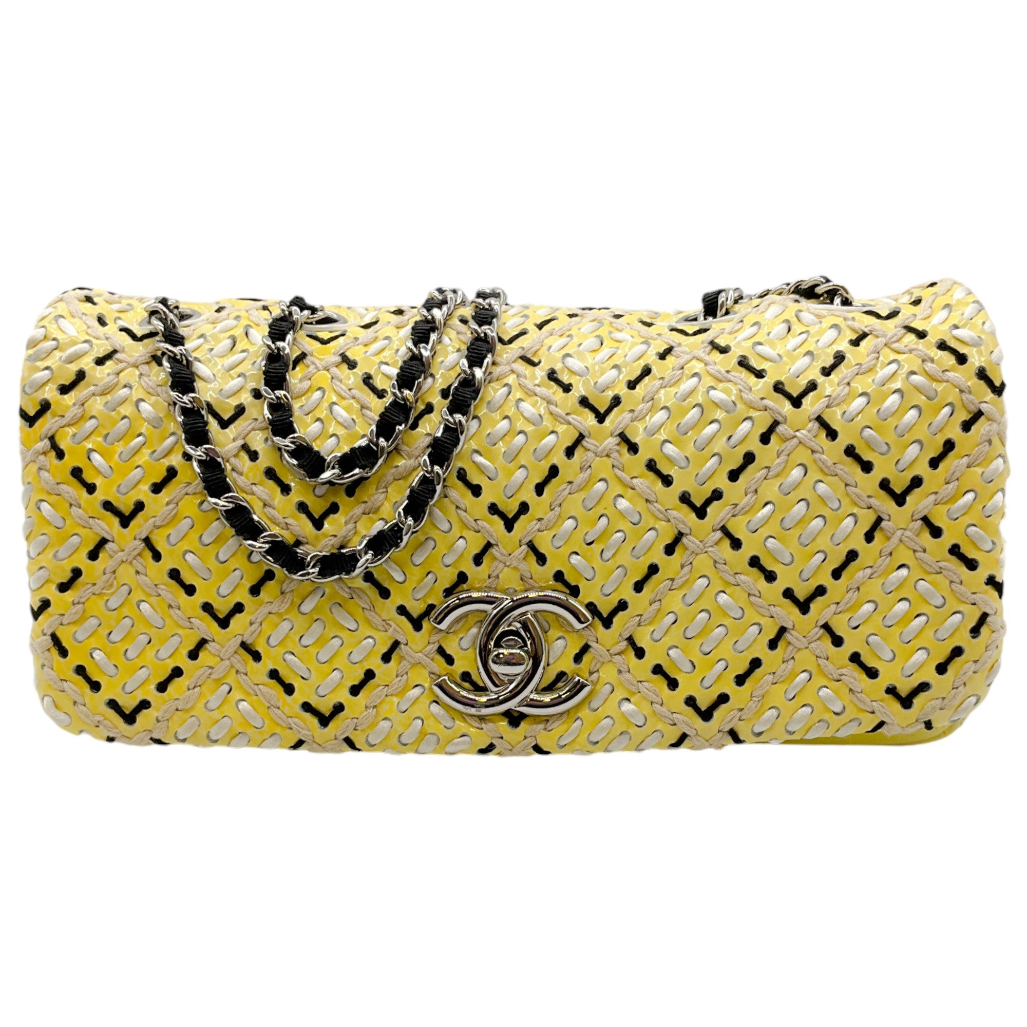 Chanel Yellow / Black  Embroidered Flap Bag