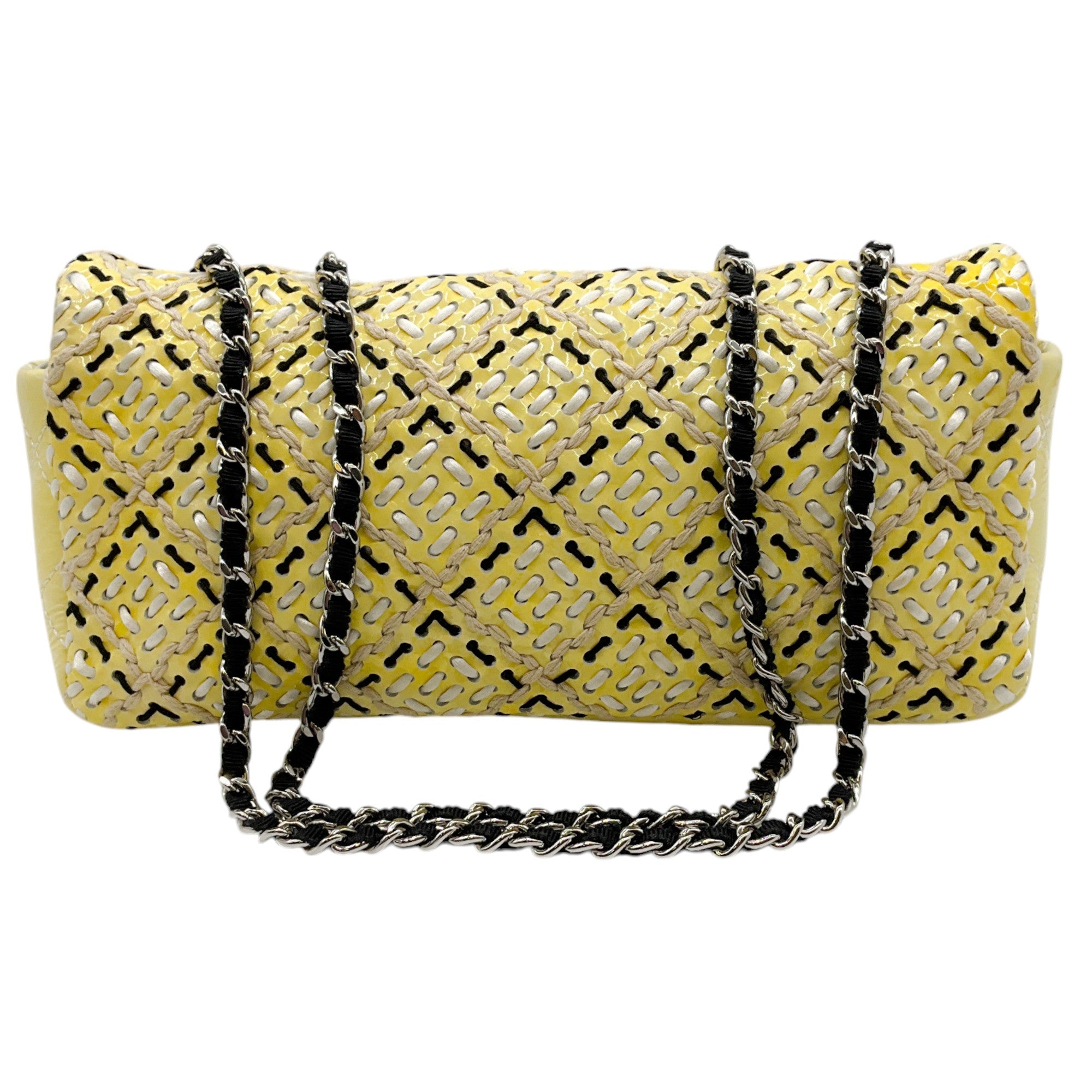 Chanel Yellow / Black  Embroidered Flap Bag