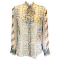 Load image into Gallery viewer, Christian Dior Beige Multi Printed Tie-Neck Sheer Silk Blouse
