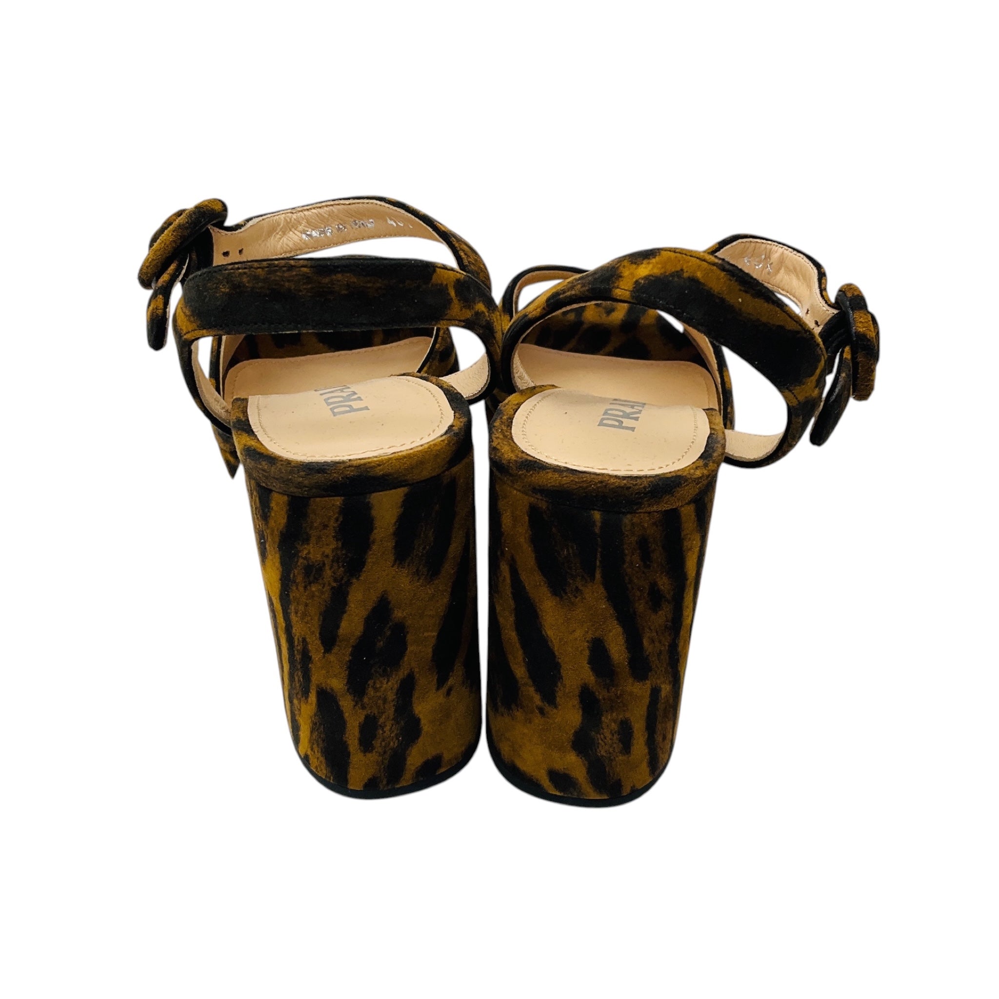 Prada Light Brown / Black Animal Print Chunky Heel Suede Platform Sandals