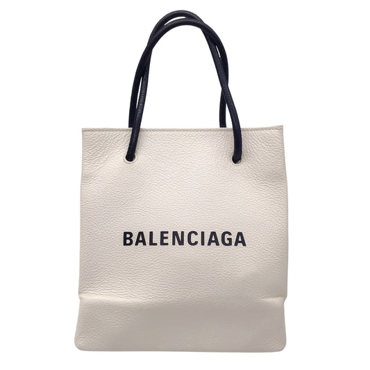Balenciaga Ivory / Black XXS Logo Shopping Tote Calfskin Leather Handbag