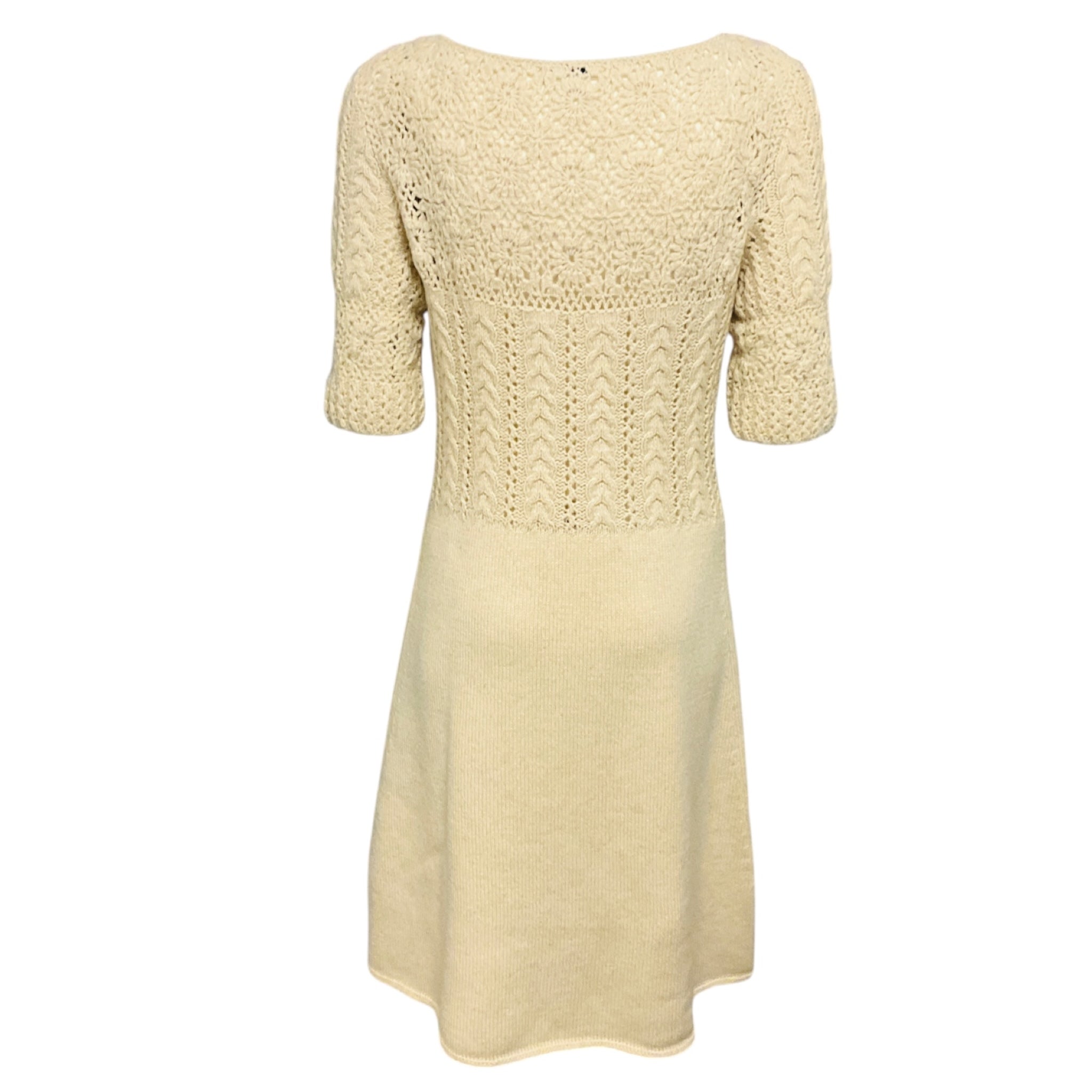 Oscar de la Renta Ivory Cashmere Crochet Knit Dress