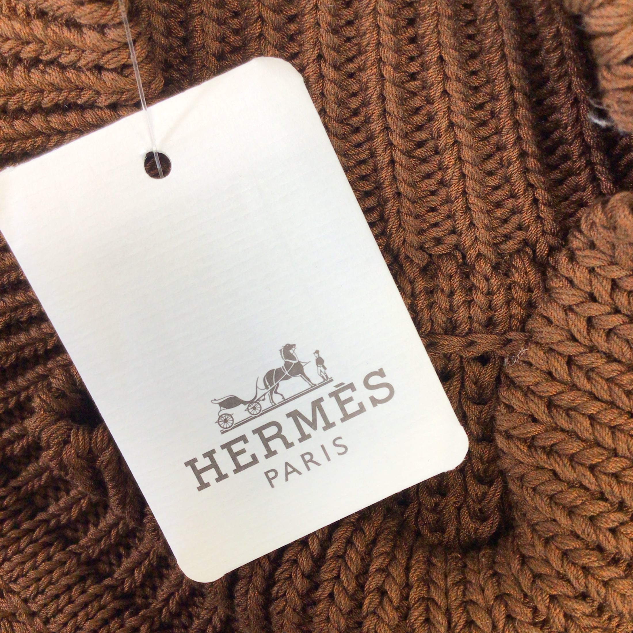 Hermes Brown Long Sleeved Mock Neck Cotton and Silk Knit Sweater