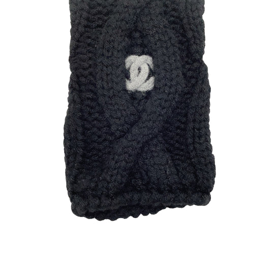 Chanel Black Cashmere Cable Knit Arm Warmers