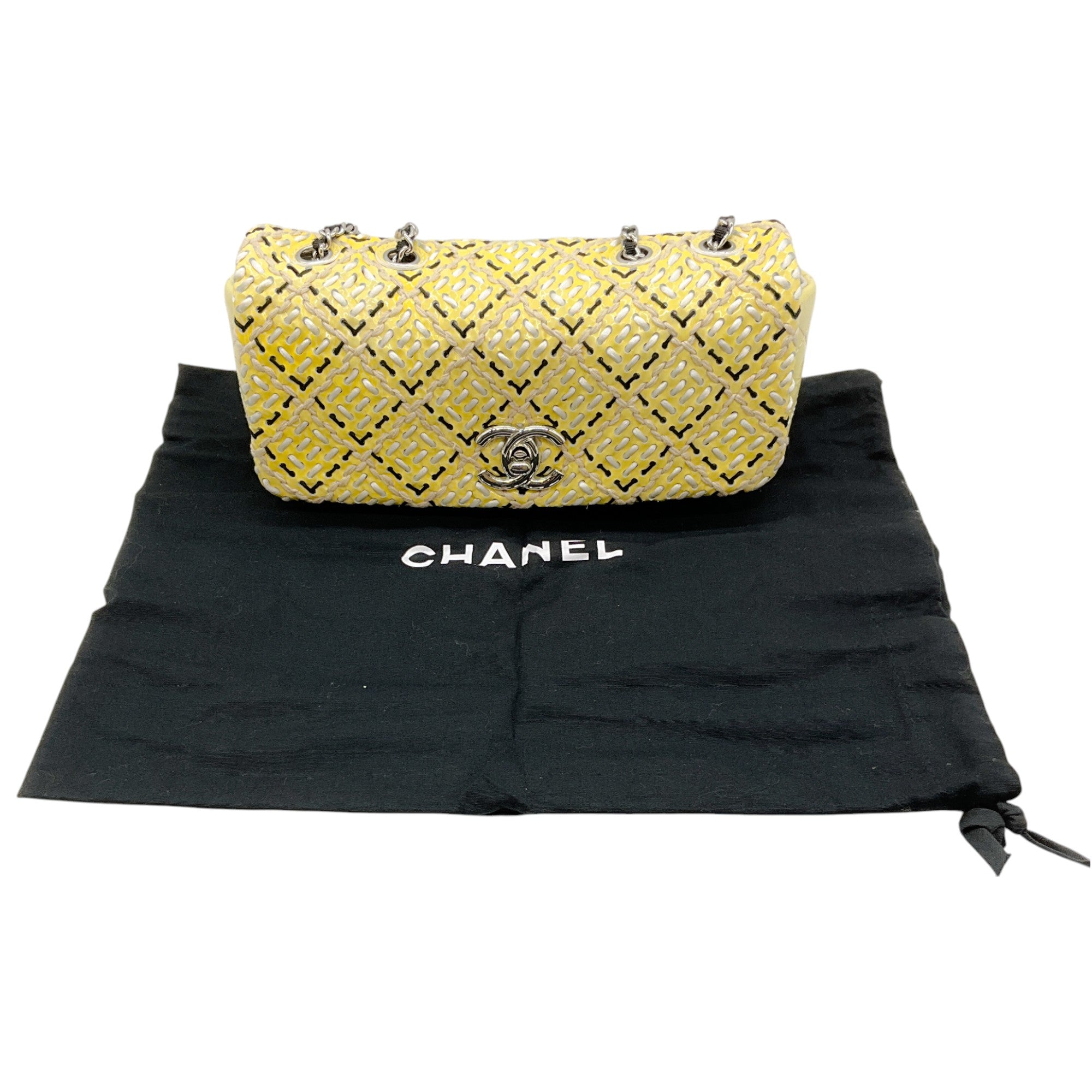 Chanel Yellow / Black  Embroidered Flap Bag