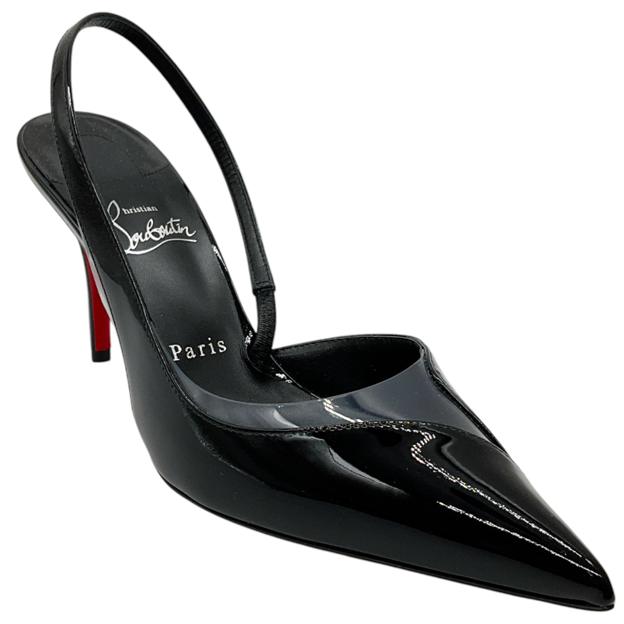 Christian Louboutin Black Patent Leather Posticha 80 Slingback Pumps
