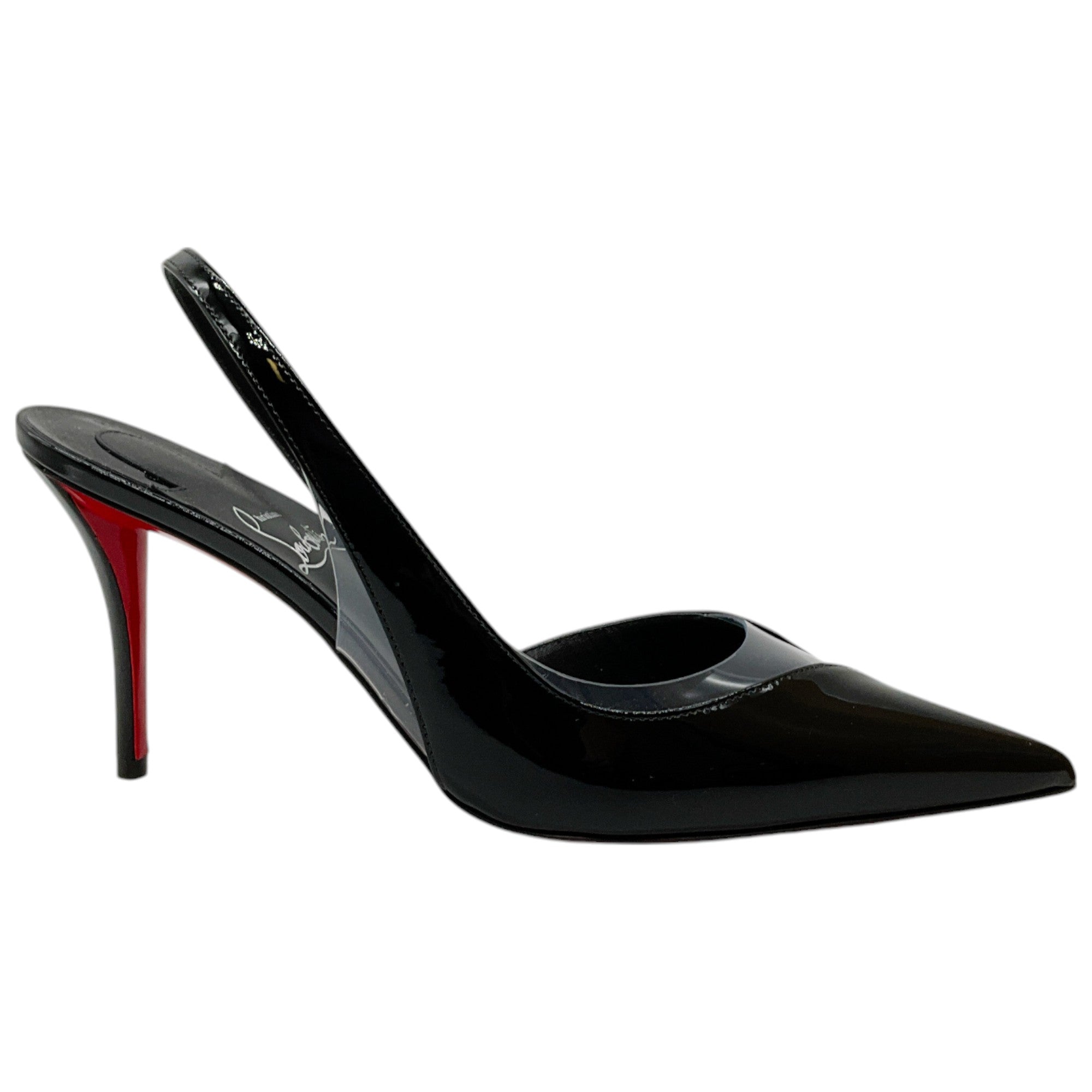 Christian Louboutin Black Patent Leather Posticha 80 Slingback Pumps