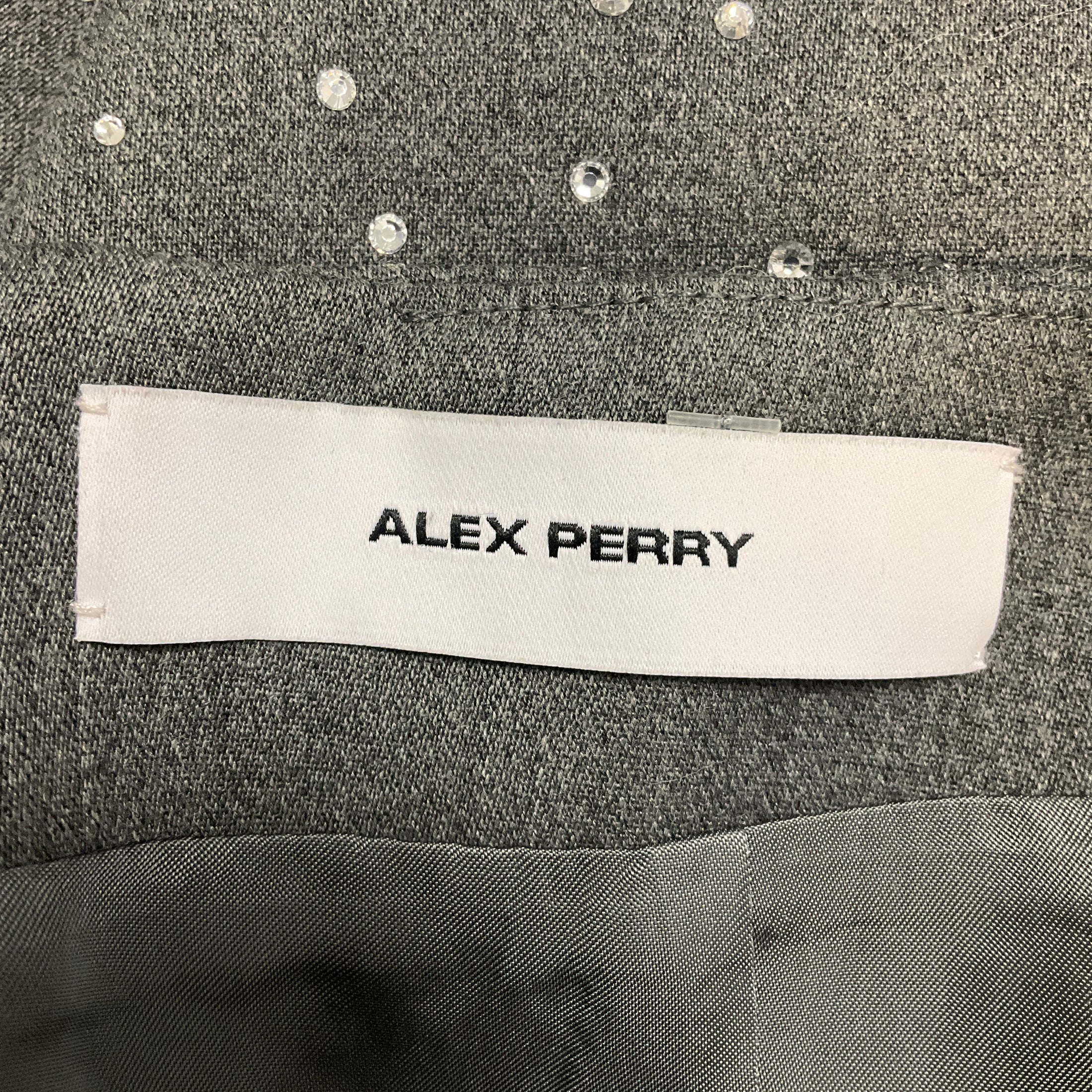 Alex Perry Slate Grey Crystal Suiting Pencil Skirt