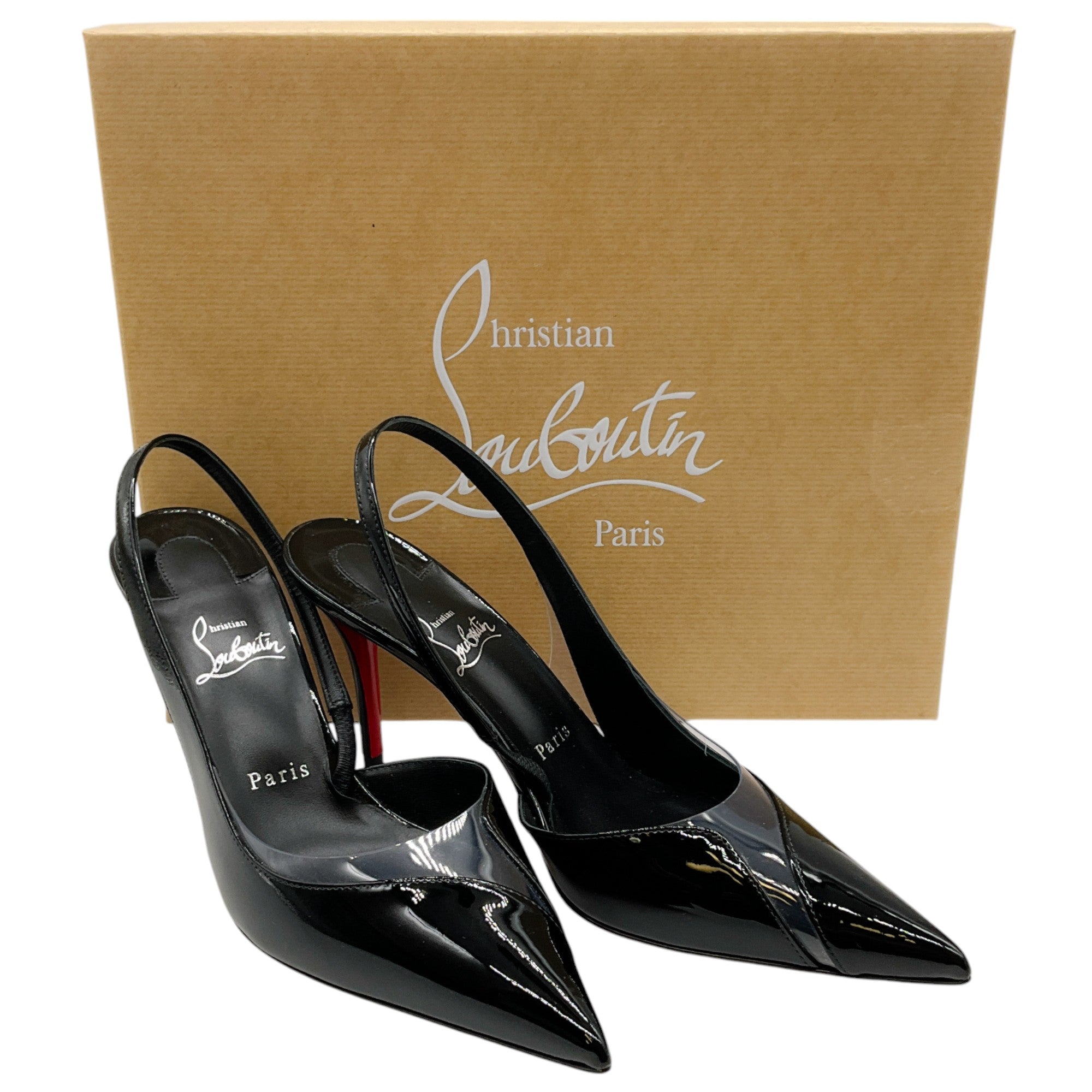 Christian Louboutin Black Patent Leather Posticha 80 Slingback Pumps