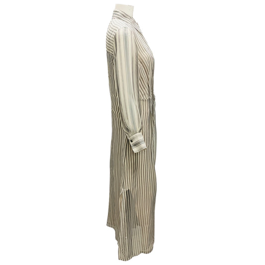 Brunello Cucinelli Grey / Cream Striped Silk Shirt Dress