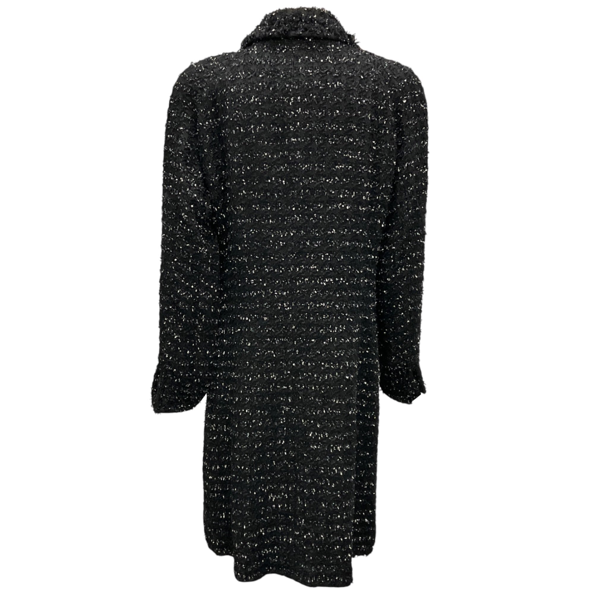 Edward Achour Black / White Pearl Buttoned Mid Length Tweed Coat