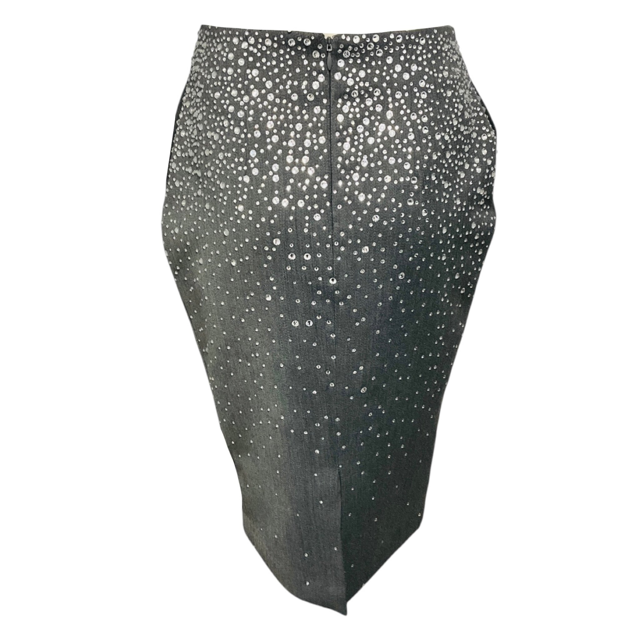 Alex Perry Slate Grey Crystal Suiting Pencil Skirt