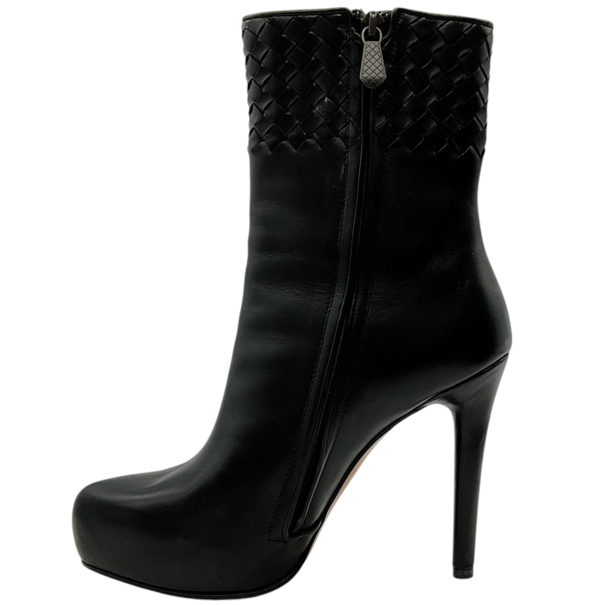 Bottega Veneta Black Leather New VIP Intrecciato Platform Booties