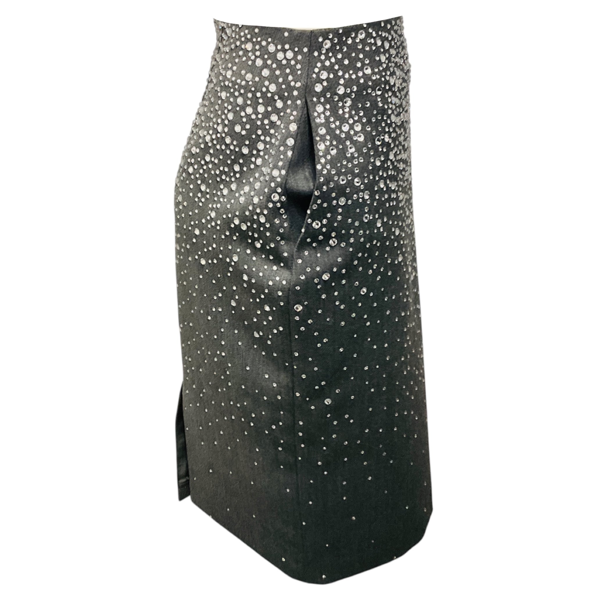 Alex Perry Slate Grey Crystal Suiting Pencil Skirt