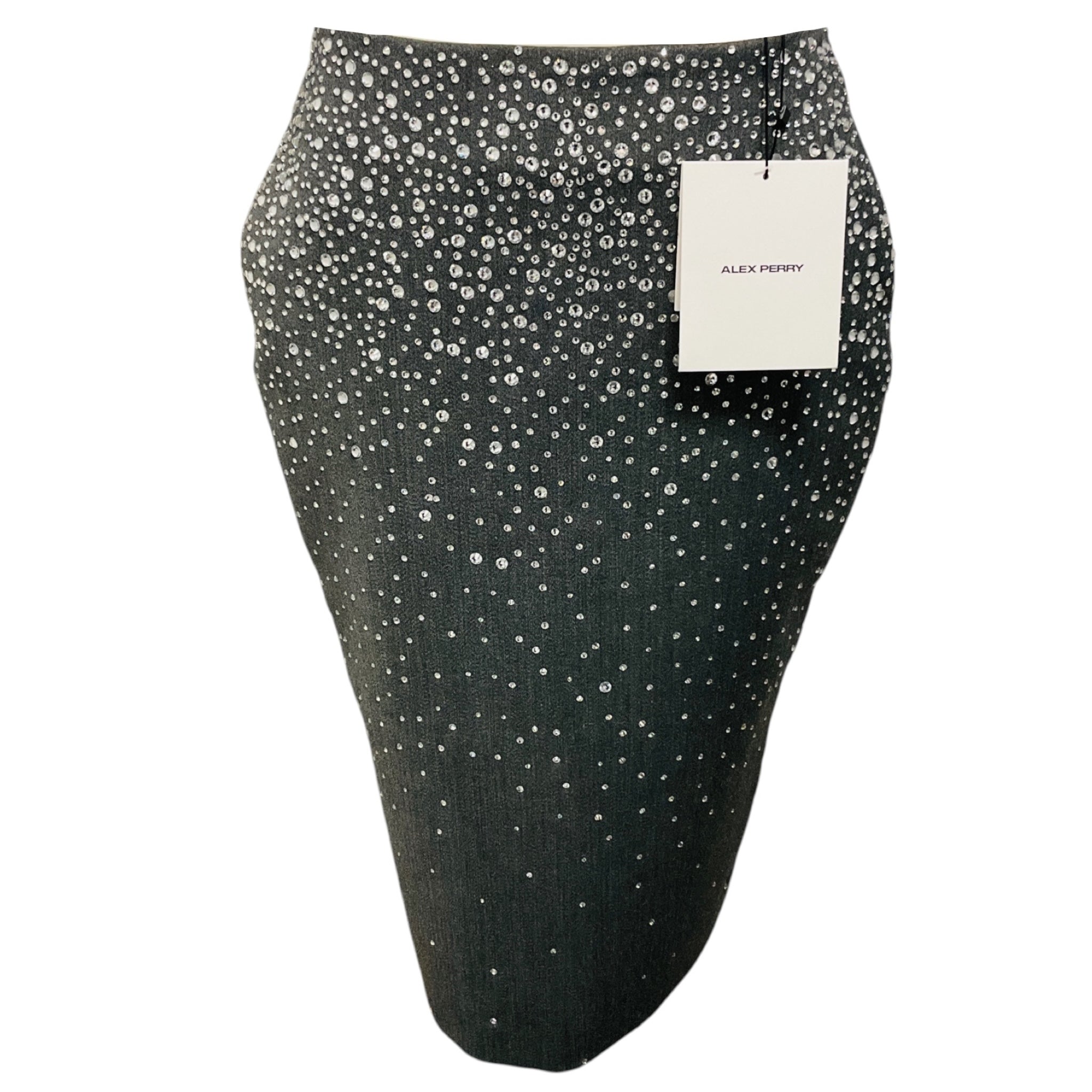 Alex Perry Slate Grey Crystal Suiting Pencil Skirt