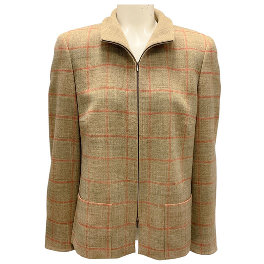 Akris Tan Multi Plaid Wool Jacket