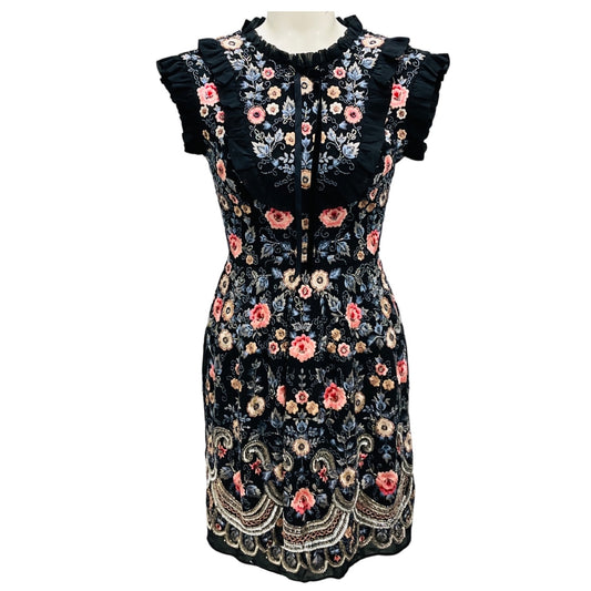 Needle & Thread Black Multi Floral Embroidered Mini Whisper Prom Dress