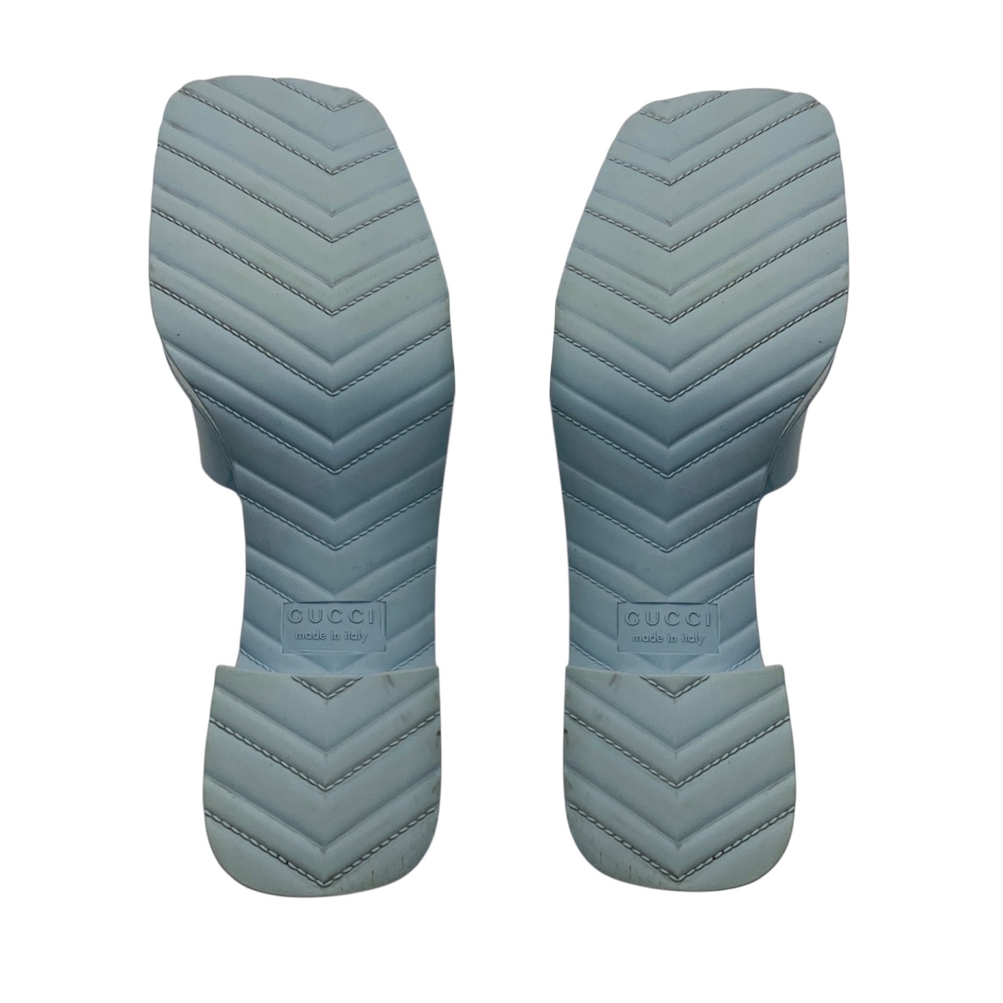Gucci Light Blue Rubber Logo Platform Slide Sandals