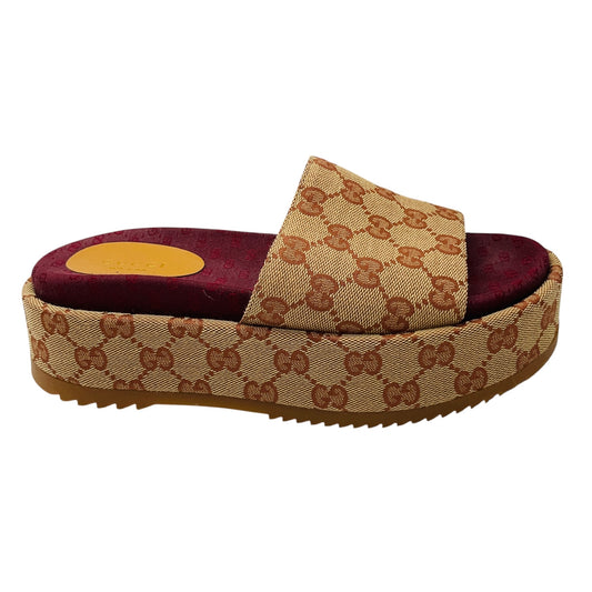 Gucci Beige / Brick Red GG Monogram Slide Sandal