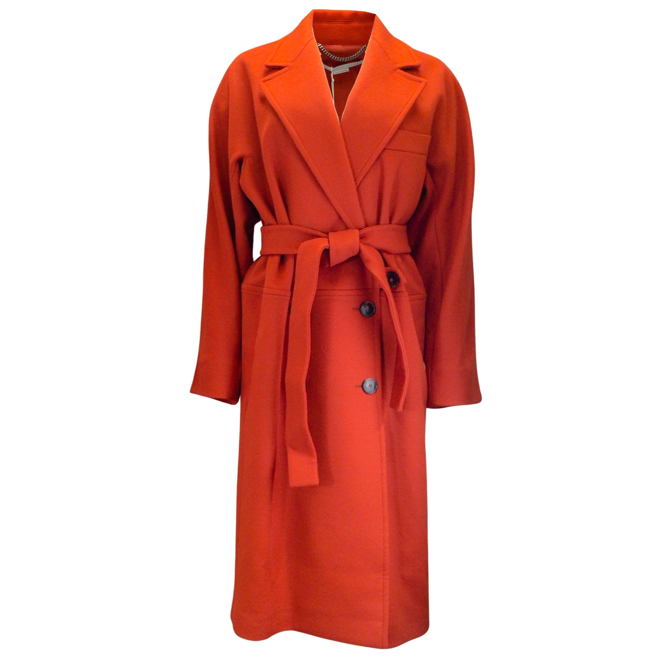 Stella McCartney Rust 2022 Belted Double Breasted Wool Trench Coat