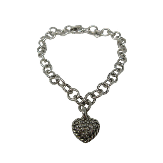 David Yurman Diamond Studded Heart Charm Sterling Silver Bracelet