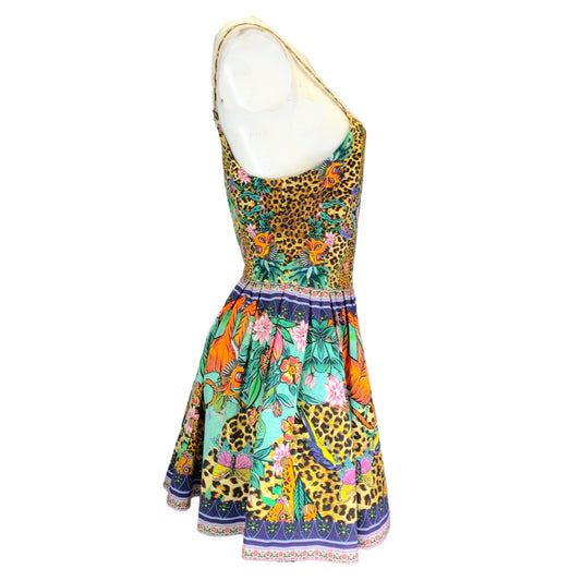 Camilla Multicolored Rhinestone Embellished Printed Cotton Mini Dress