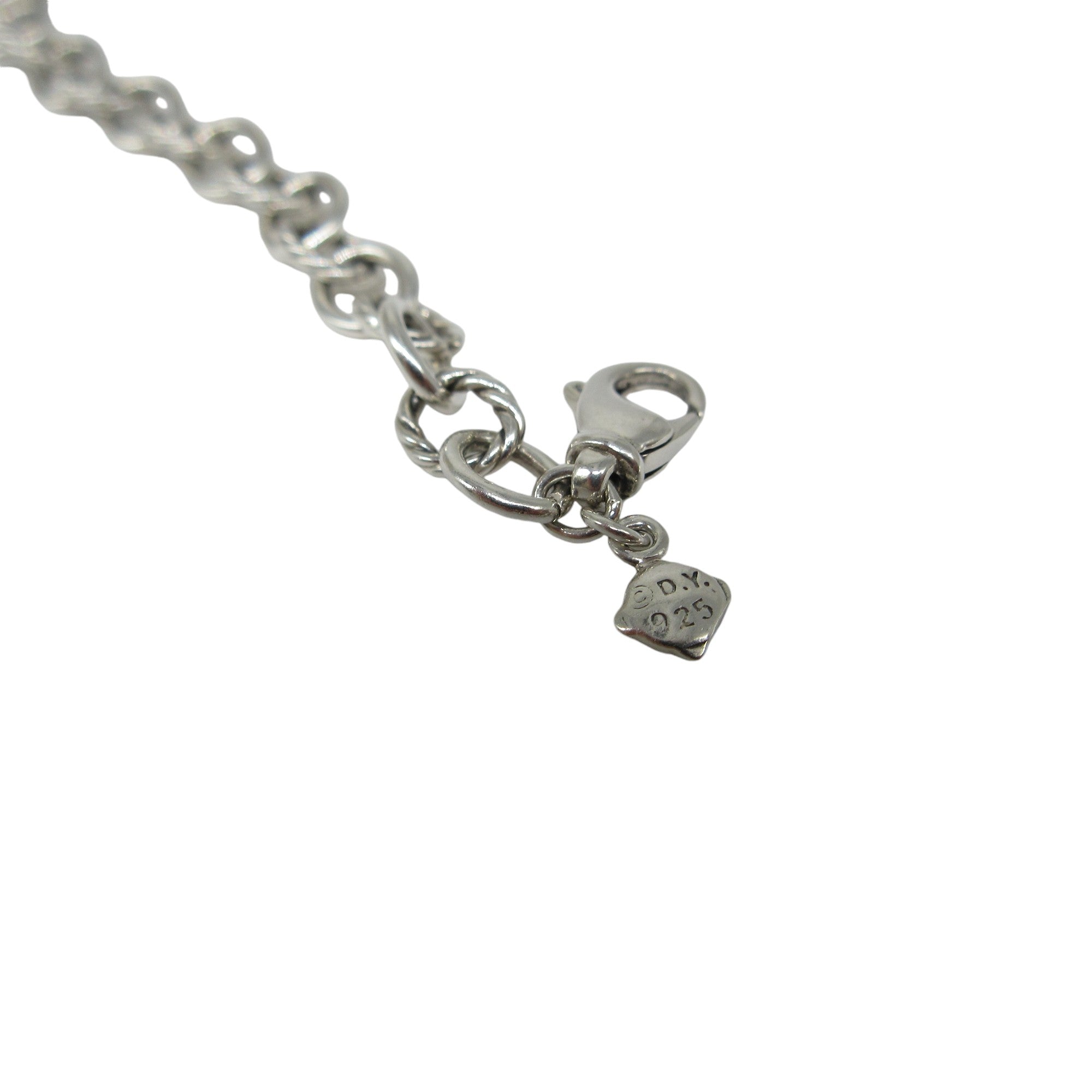 David Yurman Diamond Studded Heart Charm Sterling Silver Bracelet