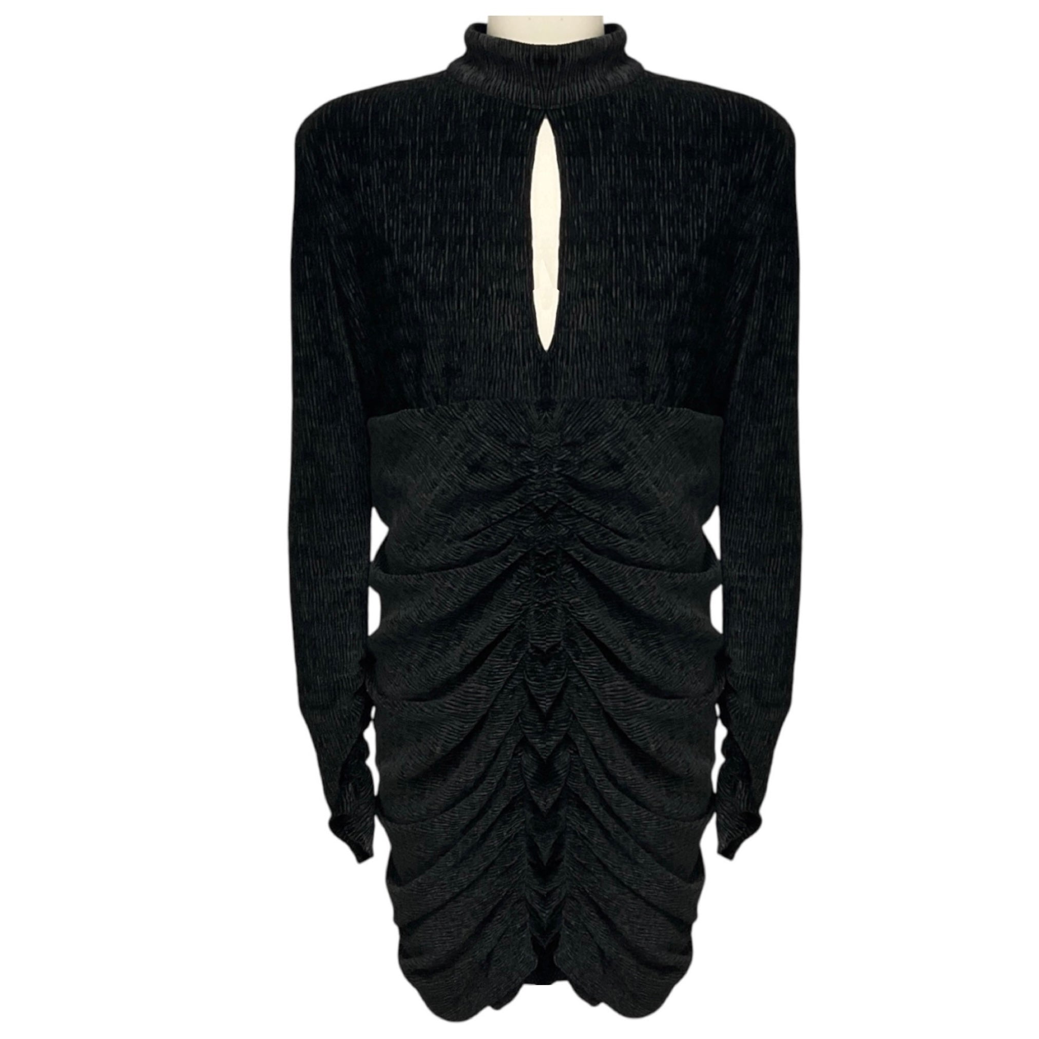 Rebecca Vallance Black Senna Ruched Ribbed Velvet Mini Dress
