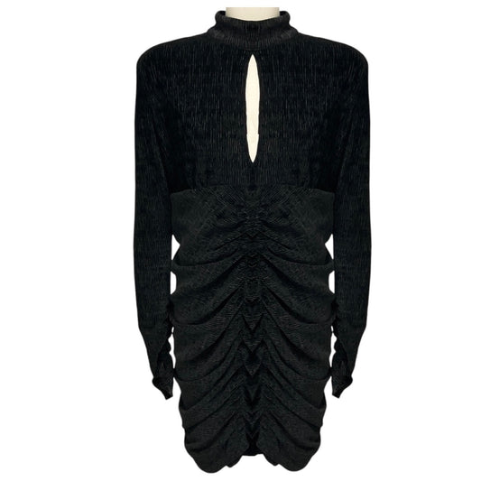 Rebecca Vallance Black Senna Ruched Ribbed Velvet Mini Dress