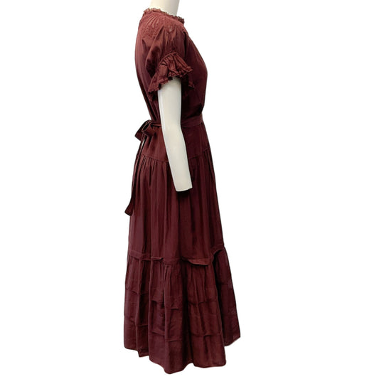 Ulla Johnson Bordeaux Cotton Ruffle Fia Dress