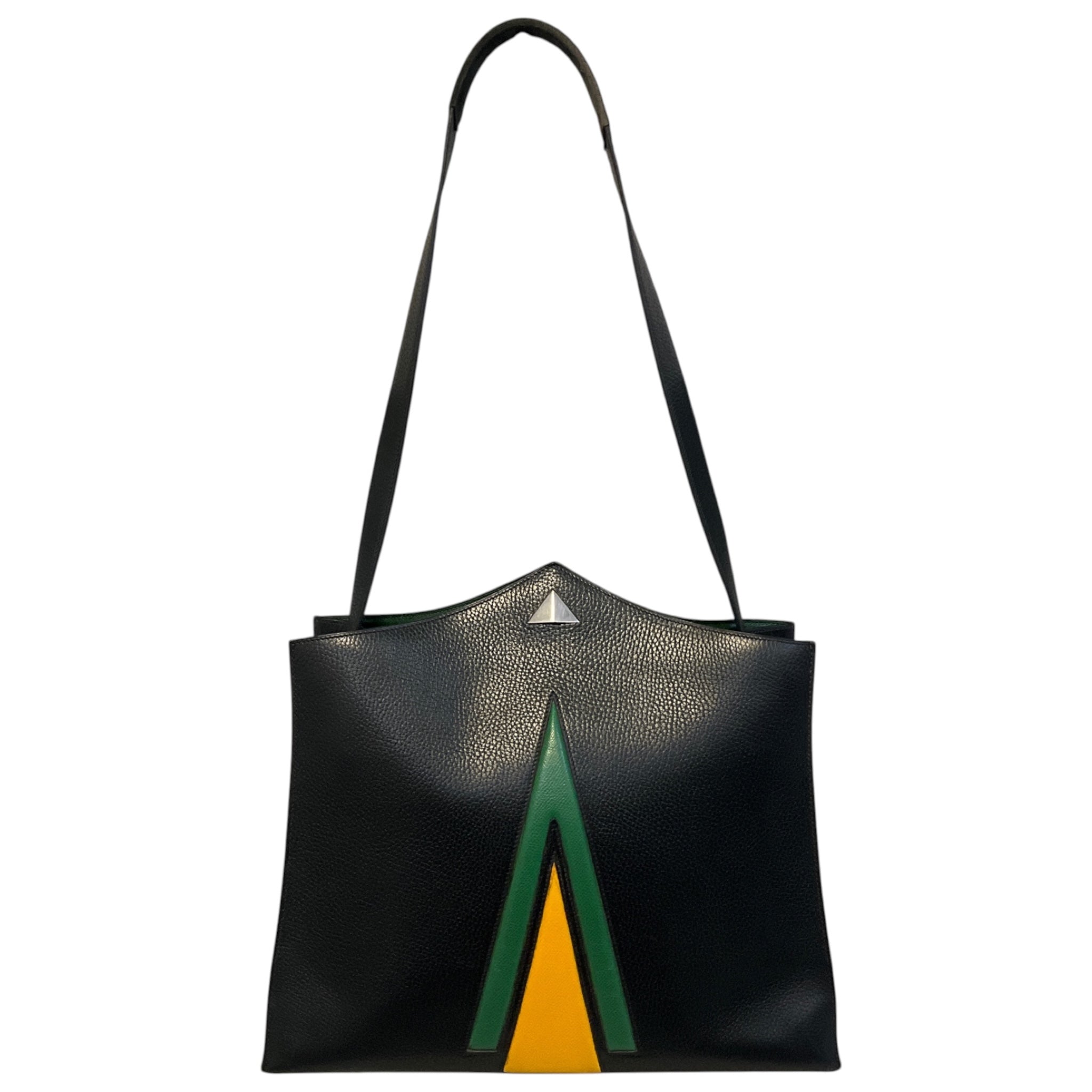 Hermes Rare Vintage 1963 Black / Green / Yellow Grained Leather Shoulder Bag