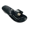 Load image into Gallery viewer, Chanel Black Patent Leather Sandals with Wood Sole and CC Logo Buckle

