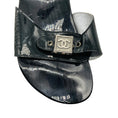 Load image into Gallery viewer, Chanel Black Patent Leather Sandals with Wood Sole and CC Logo Buckle
