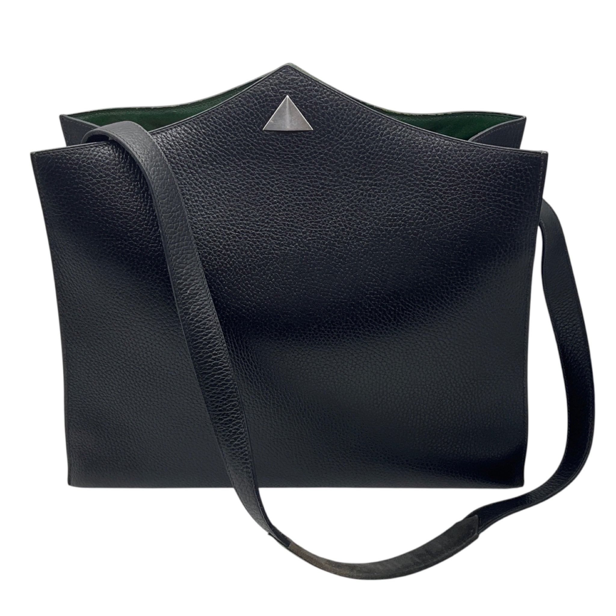 Hermes Rare Vintage 1963 Black / Green / Yellow Grained Leather Shoulder Bag