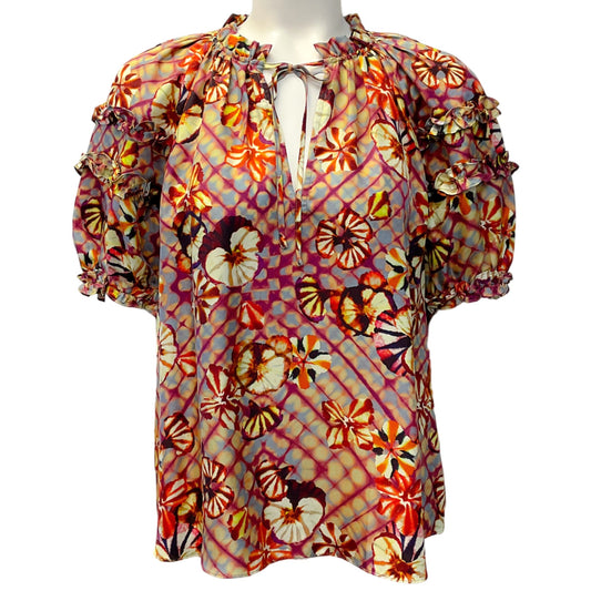 Ulla Johnson Multi Floral Print Silk Pansy Annabella Blouse