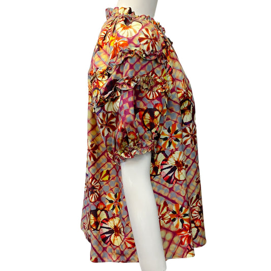 Ulla Johnson Multi Floral Print Silk Pansy Annabella Blouse