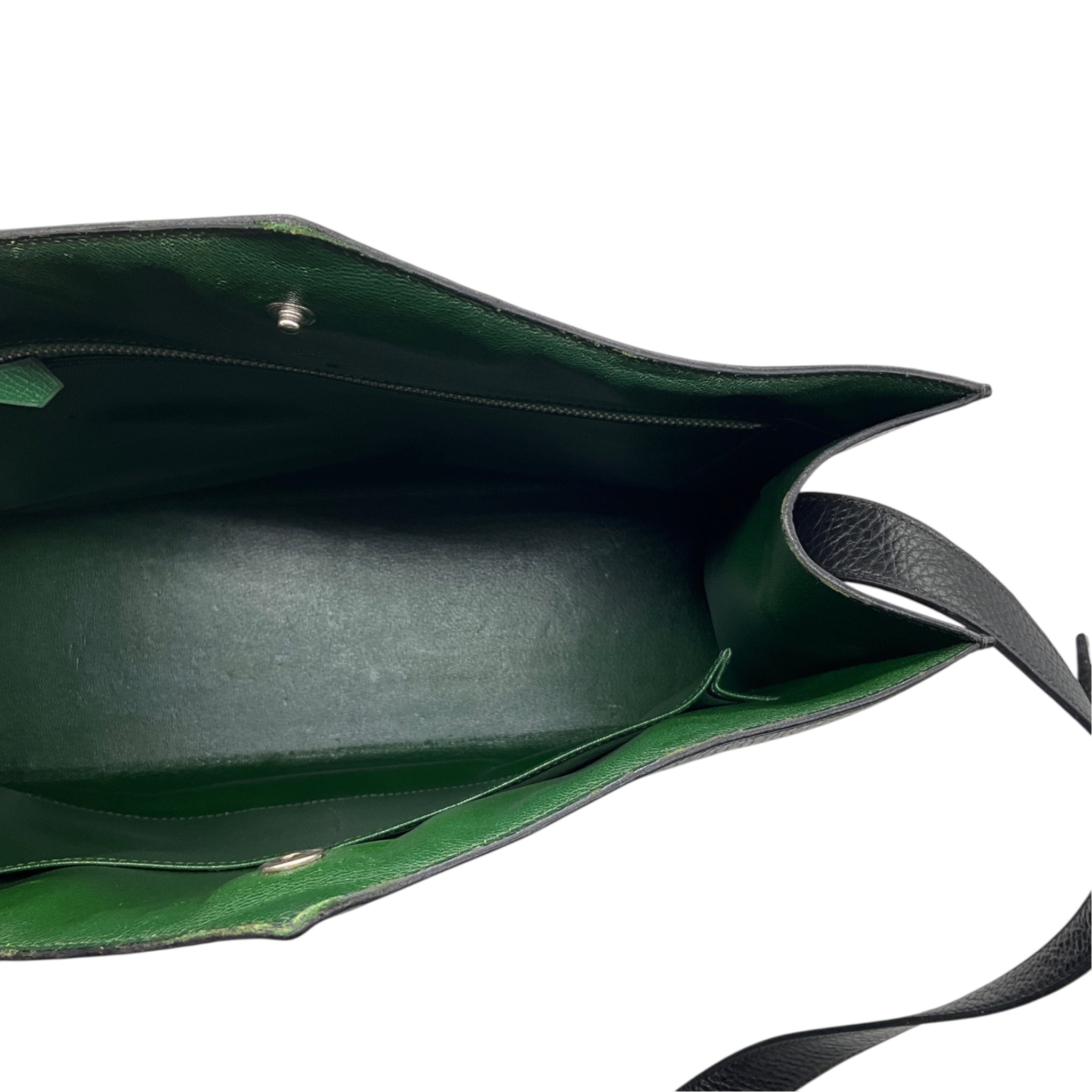 Hermes Rare Vintage 1963 Black / Green / Yellow Grained Leather Shoulder Bag