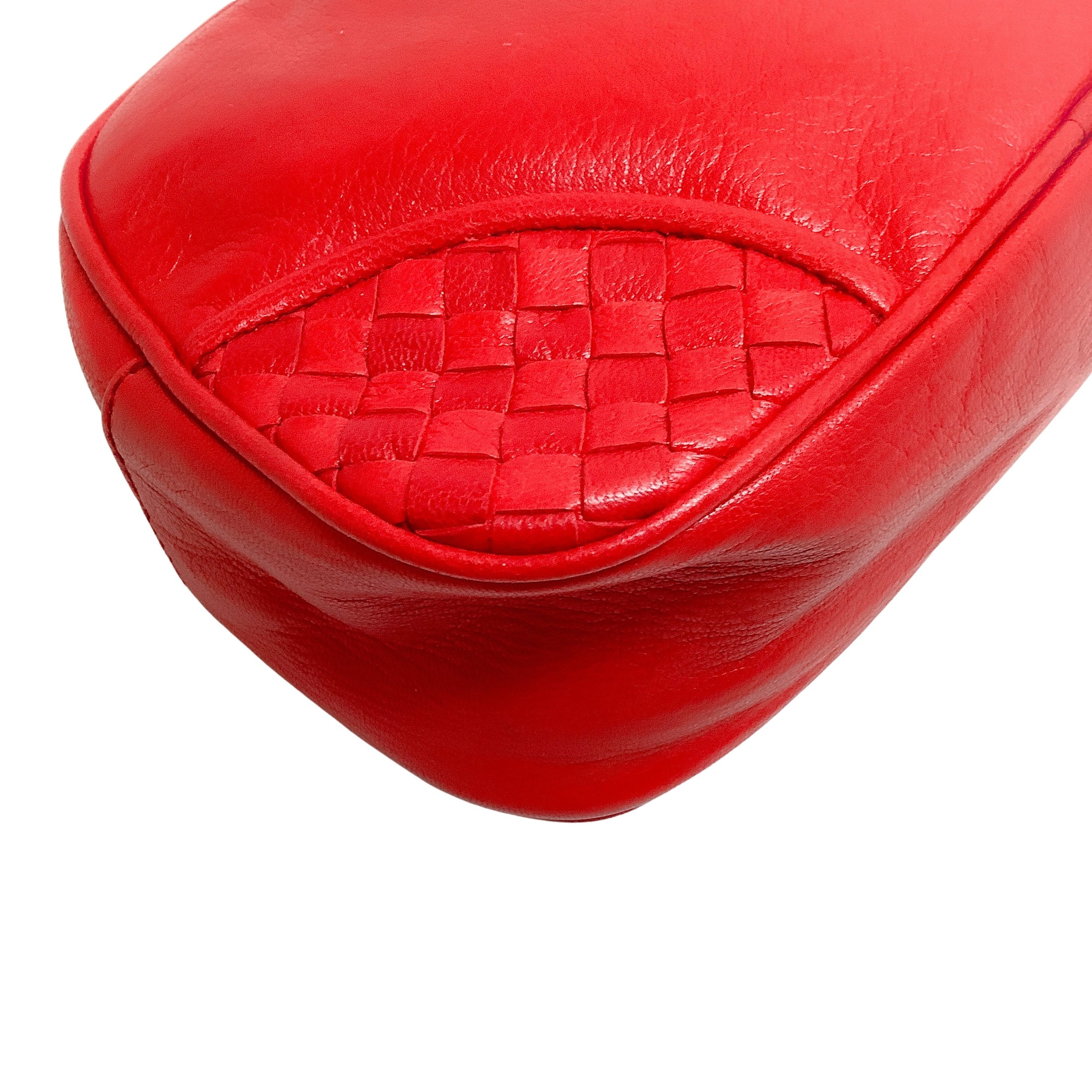 Bottega Veneta Red Intrecciato Leather Zippered Pouch