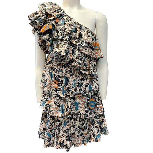 Ulla Johnson Multi Clematis Naomi One Shoulder Ruffled Dress
