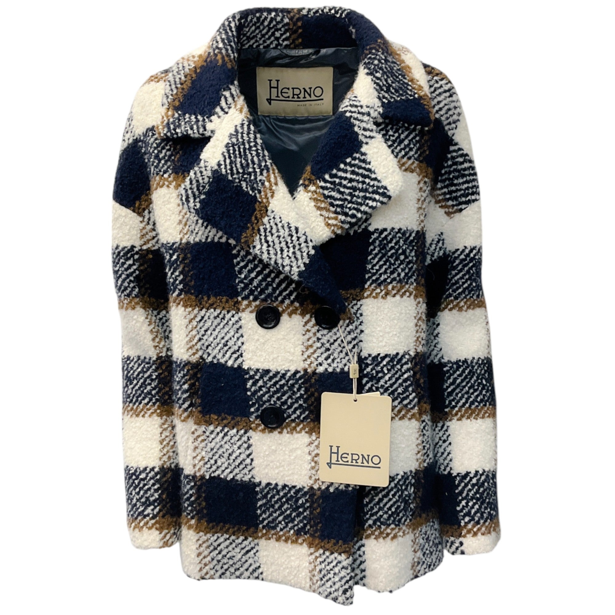 Herno Navy / Cream Wool Plaid Jacket
