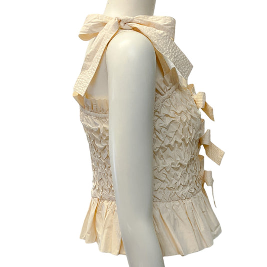 Ulla Johnson Cream Cotton Ruched Bow Front Top