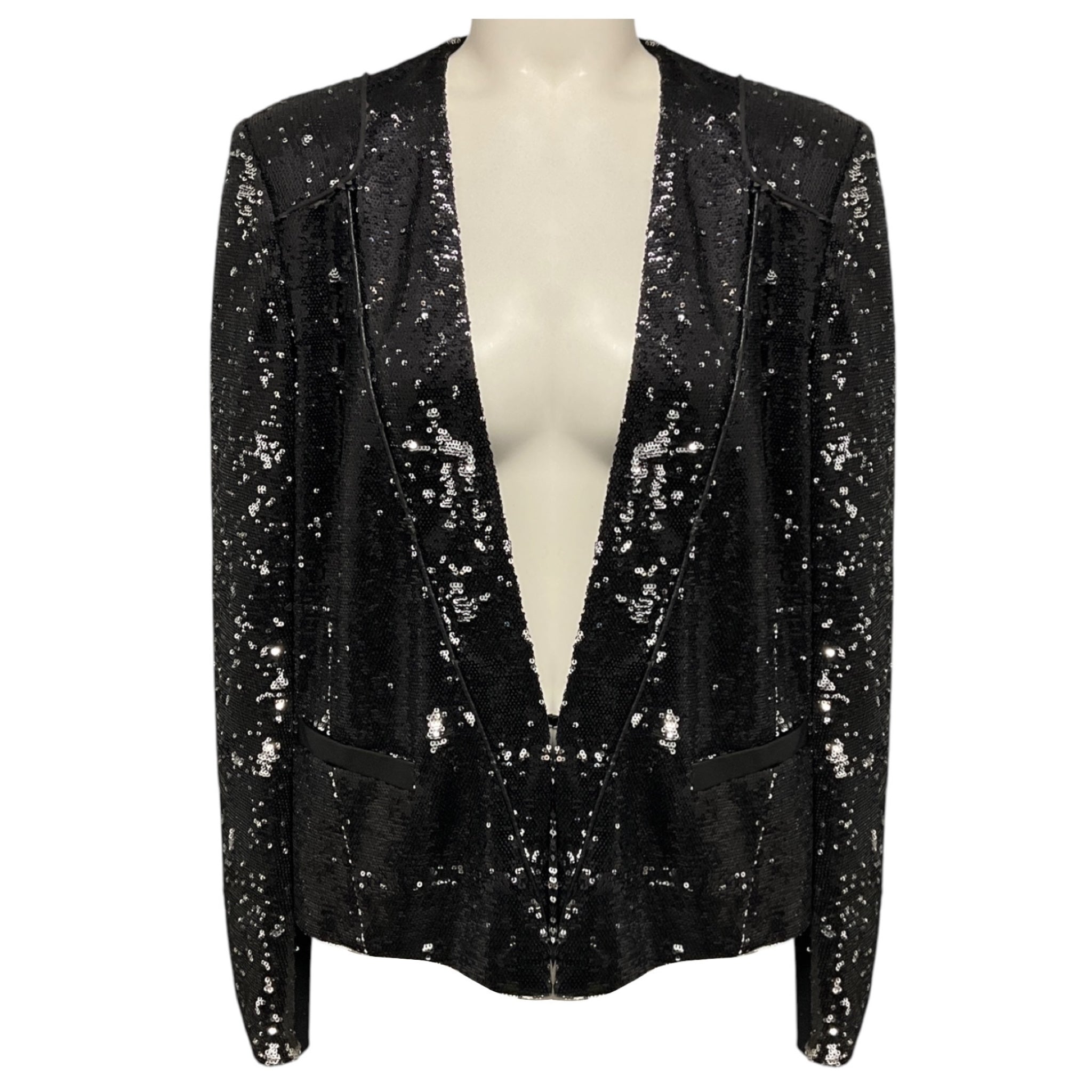 Maje Black / Silver Sequined Doucette Blazer Jacket