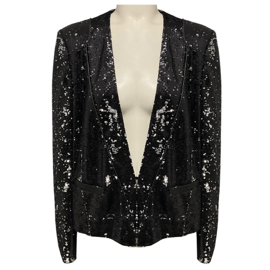Maje Black / Silver Sequined Doucette Blazer Jacket