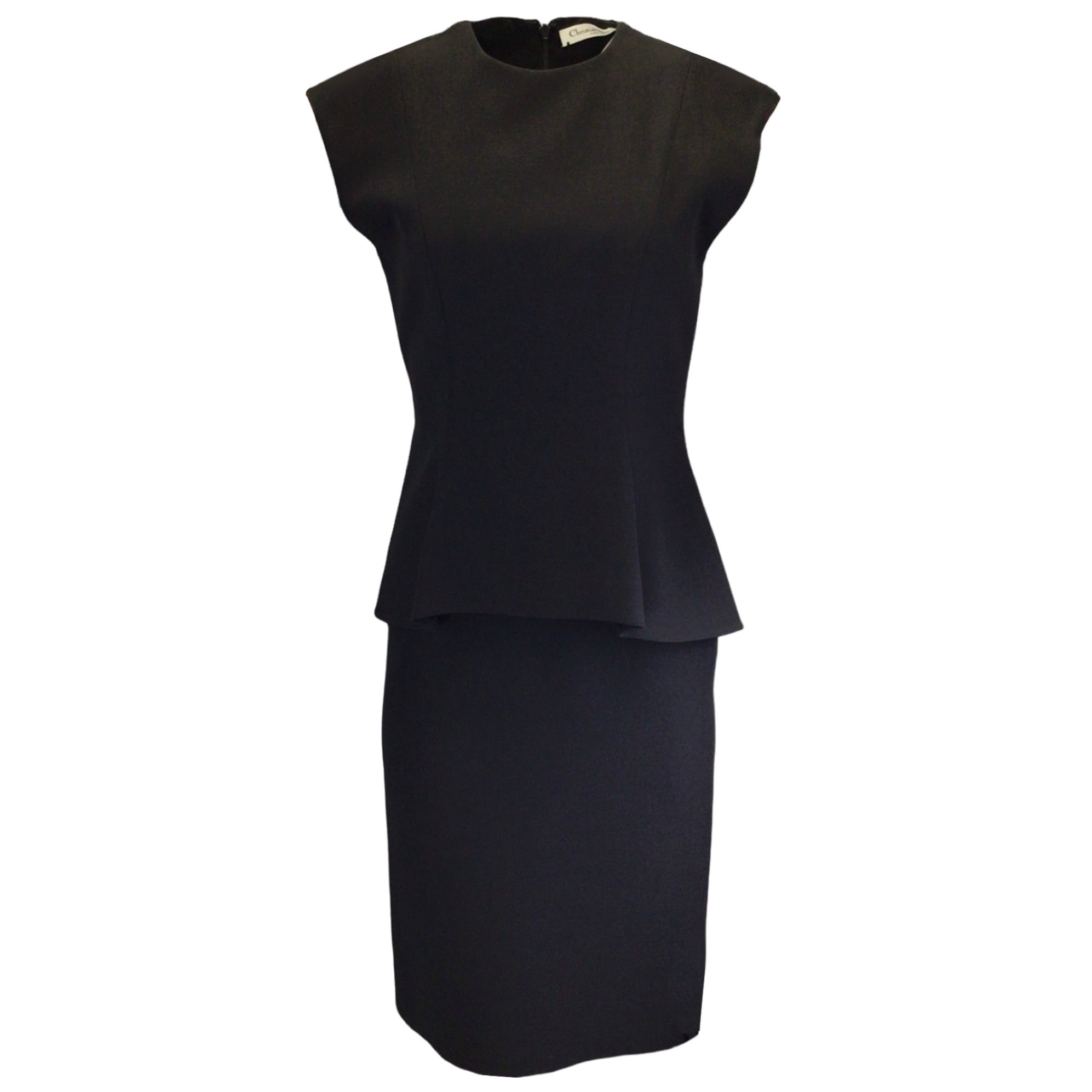 Christian Dior Black Peplum Hem Silk Crepe Pencil Dress