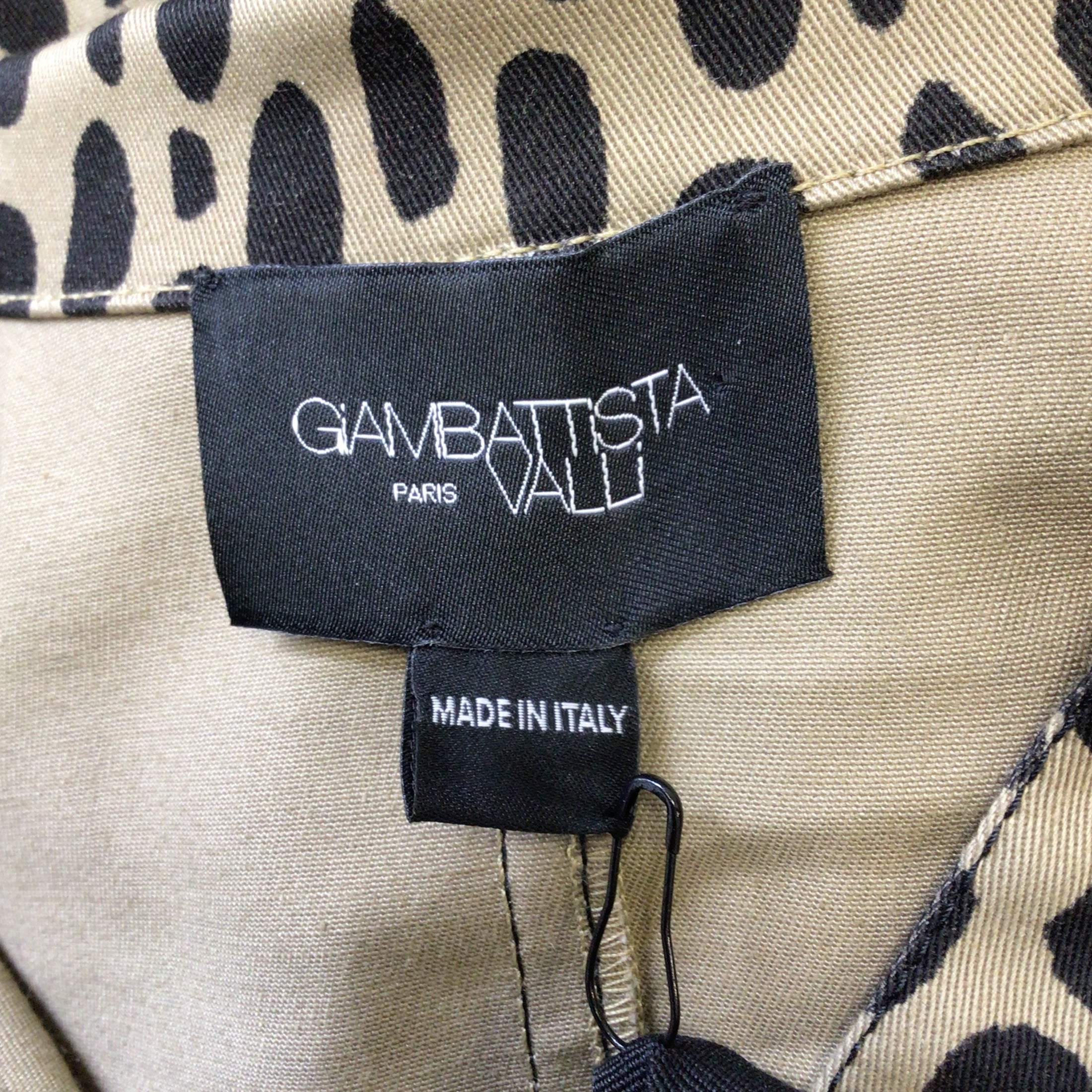 Giambattista Valli Tan / Black Leopard Printed Long Sleeved Button-Down Cotton Shirt Dress