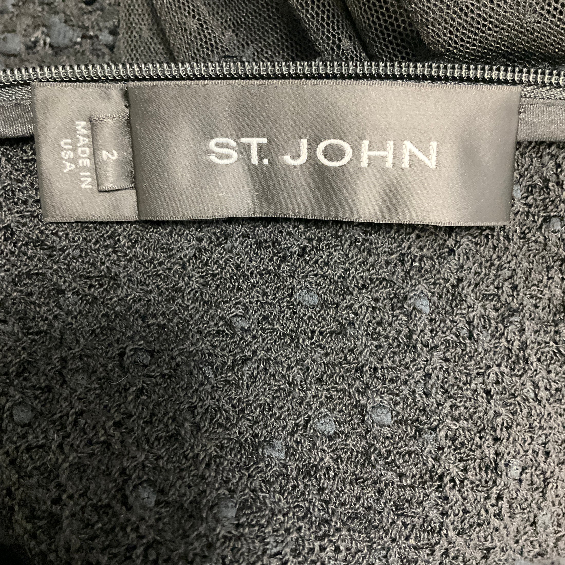 St. John Black Mesh Tulle and Boucle Knit Cocktail Dress