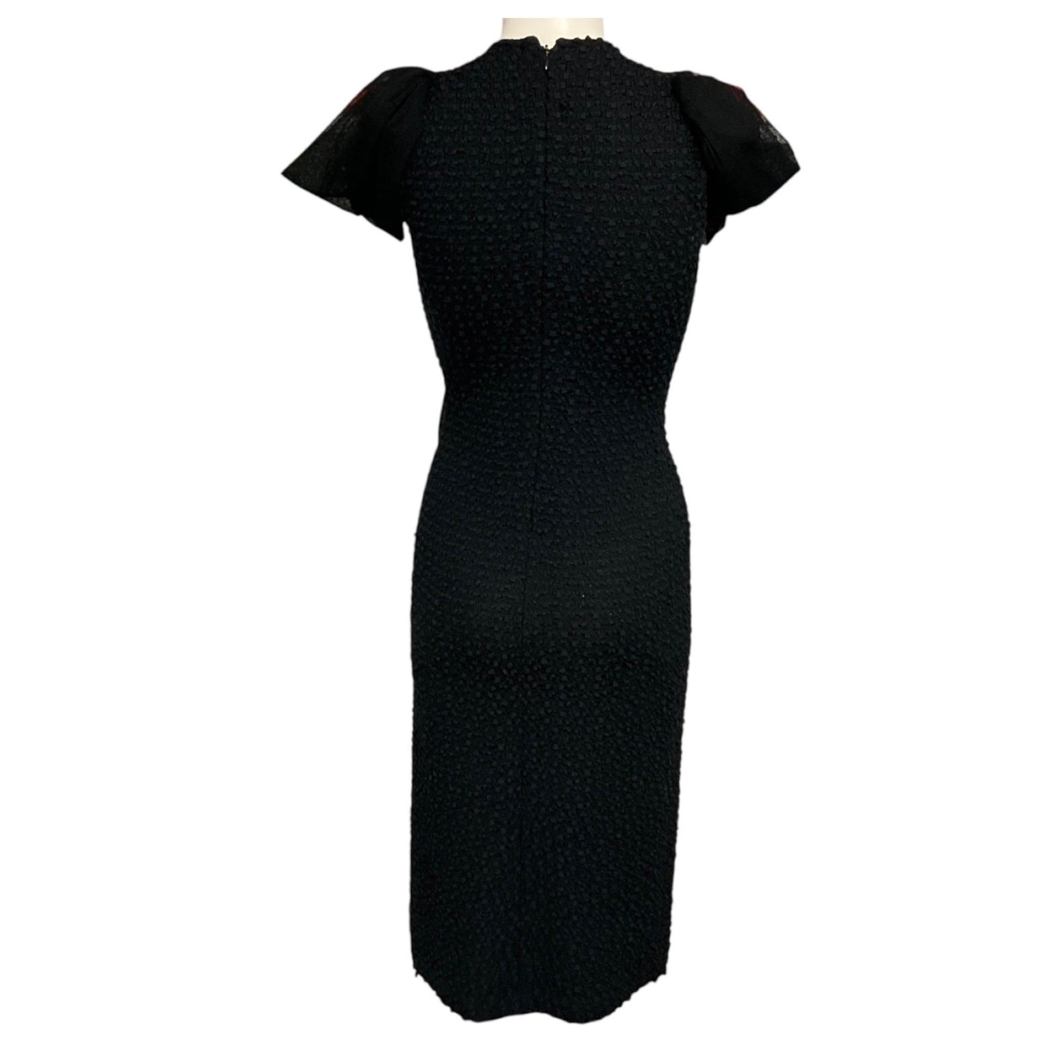 St. John Black Mesh Tulle and Boucle Knit Cocktail Dress